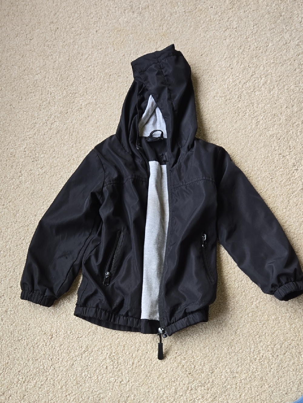 Little Bipsy Black Hooded Raincoat with Gray Lining